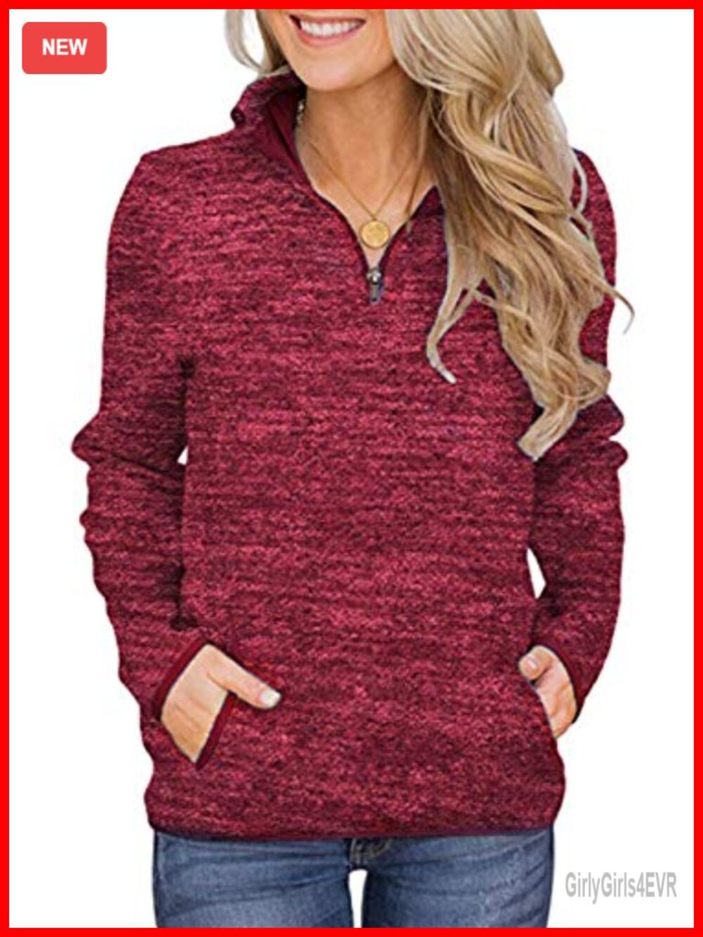 Women's Quarter Zip Fleece Pullover Sweatshirt with Pockets Lightweight Casual